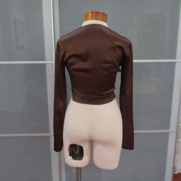 Nanushka Long Sleeve Cropped Twisted Front Satin Effect Top - Picture 3 of 6